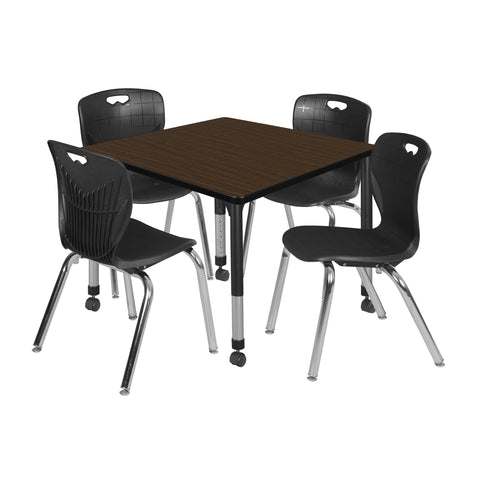 Regency Kee 30 in. Square Mobile Adjustable Classroom Table & 4 Andy 18 in. Stack Chairs Black