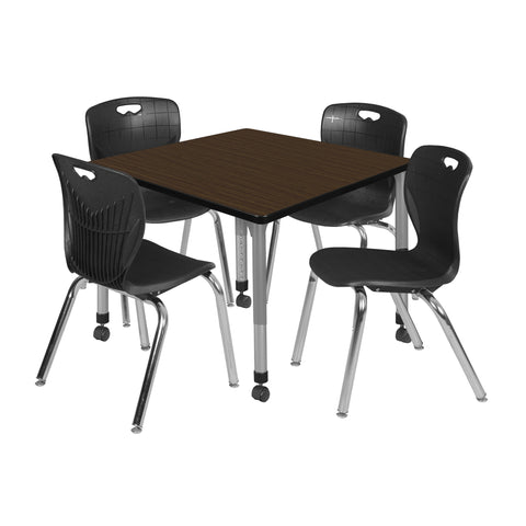 Regency Kee 30 in. Square Mobile Adjustable Classroom Table & 4 Andy 18 in. Stack Chairs Black