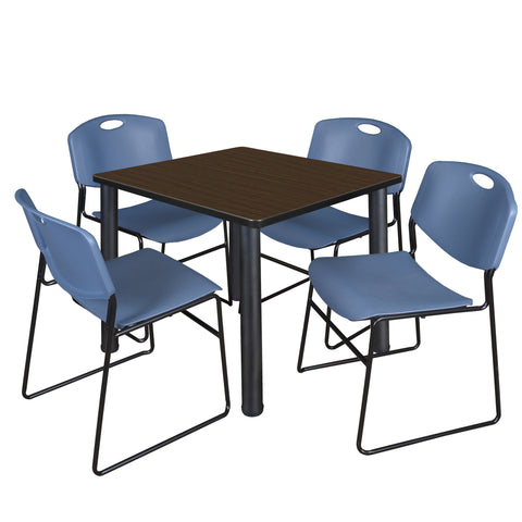 Regency Kee 30 in Square Breakroom Table Top Black Legs 4 Zeng Stack Chairs