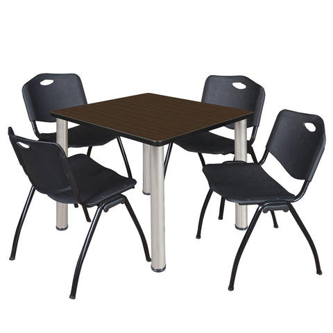 Regency Kee 30 in Square Breakroom Table Top Black Legs 4 M Stack Chairs
