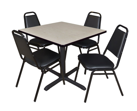 Regency Cain 30 in. Square XBase Breakroom Table & 4 Restaurant Stack Chairs Black