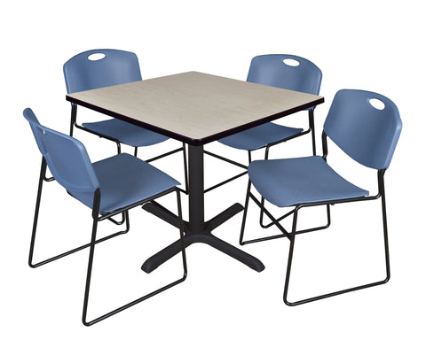 Regency Cain 30 in. Square XBase Breakroom Table & 4 Zeng Stack Chairs