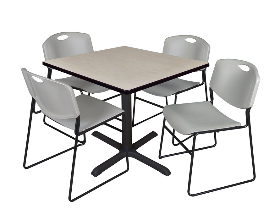 Cain 36" Square Breakroom Table & 4 Zeng Stack Chairs