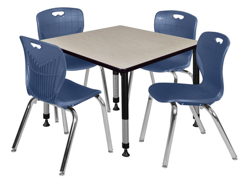 Regency Kee 30 in. Square Adjustable Classroom Table & 4 Andy 18 in. Stack Chairs Black