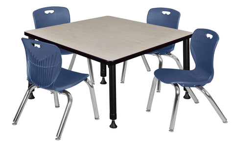 Regency Kee 30 in. Square Adjustable Classroom Table & 4 Andy 12 in. Stack Chairs Black