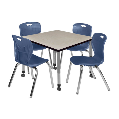 Regency Kee 30 in. Square Mobile Adjustable Classroom Table & 4 Andy 18 in. Stack Chairs Black