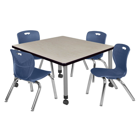 Regency Kee 30 in. Square Mobile Adjustable Classroom Table & 4 Andy 12 in. Stack Chairs Black