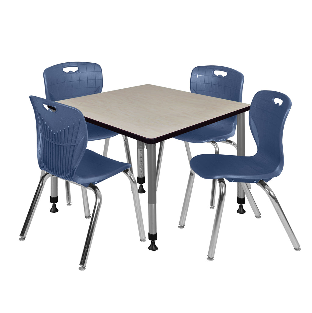 Regency Kee 30 in. Square Adjustable Classroom Table & 4 Andy 18 in. Stack Chairs Black