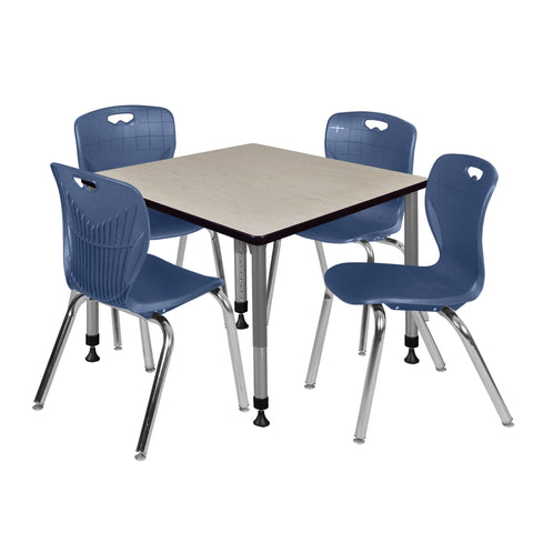 Regency Kee 30 in. Square Adjustable Classroom Table & 4 Andy 18 in. Stack Chairs Black