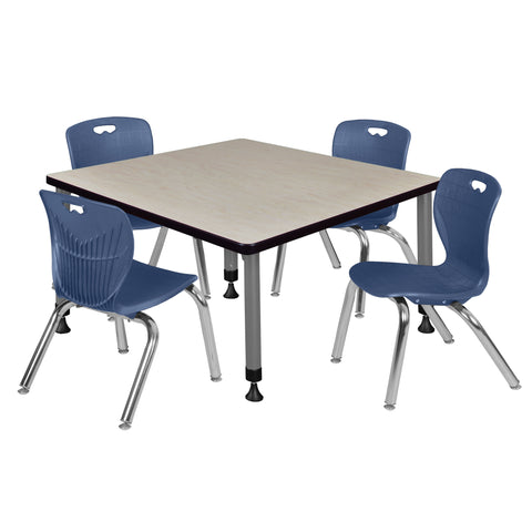 Regency Kee 30 in. Square Adjustable Classroom Table & 4 Andy 12 in. Stack Chairs Black