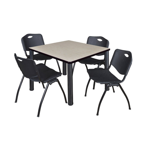 Regency Kee 30 in Square Breakroom Table Top Black Legs 4 M Stack Chairs