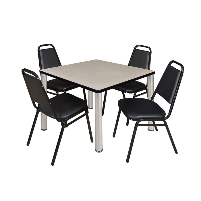 Kee 36" Square Breakroom Table & 4 Restaurant Stack Chairs