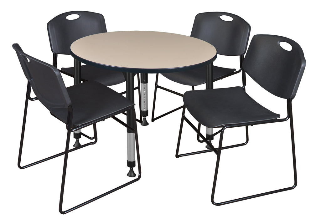 Romig Kee Round Adjustable Classroom Table- White & 4 Zeng Stack Chairs