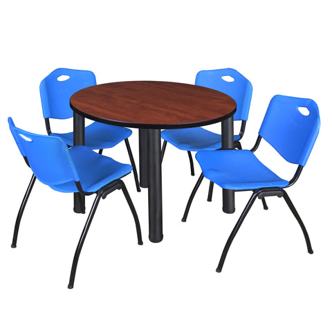 Regency Kee 36 in Round Breakroom Table Top Black Legs 4 M Stack Chairs