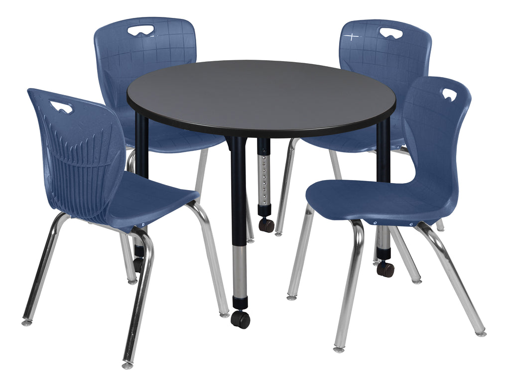 Regency Kee 36 in. Round Adjustable Classroom Table & 4 Andy 18 in. Stack Chairs Black