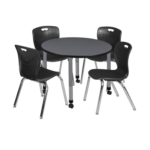 Regency Kee 36 in. Round Adjustable Classroom Table & 4 Andy 18 in. Stack Chairs Black