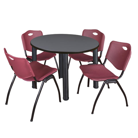 Regency Kee 36 in Round Breakroom Table Top Black Legs 4 M Stack Chairs
