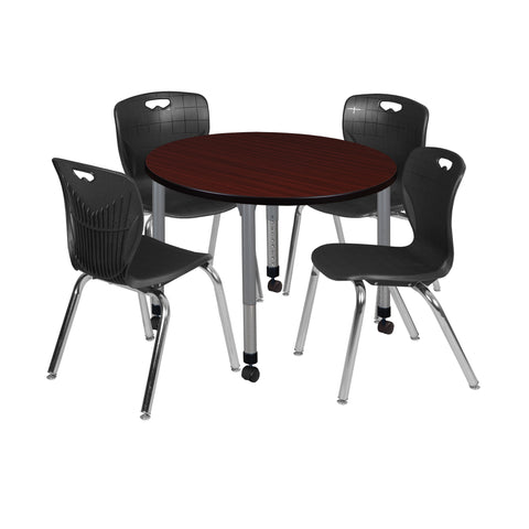 Regency Kee 36 in. Round Adjustable Classroom Table & 4 Andy 18 in. Stack Chairs Black