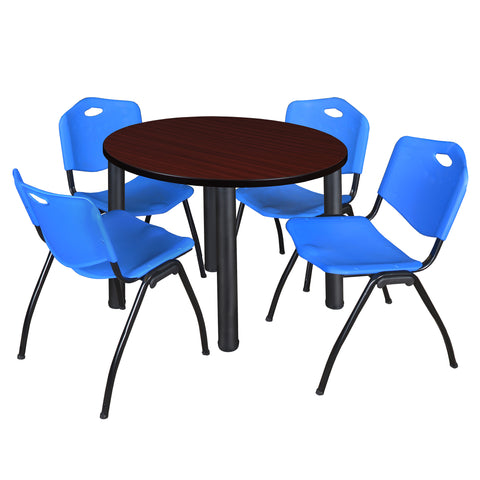 Regency Kee 36 in Round Breakroom Table Top Black Legs 4 M Stack Chairs