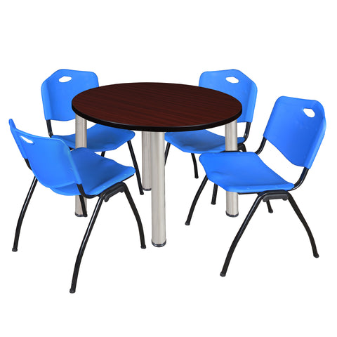 Regency Kee 36 in Round Breakroom Table Top Black Legs 4 M Stack Chairs