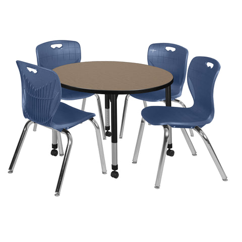Regency Kee 36 in. Round Adjustable Classroom Table & 4 Andy 18 in. Stack Chairs Black
