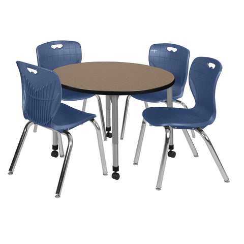 Regency Kee 36 in. Round Adjustable Classroom Table & 4 Andy 18 in. Stack Chairs Black