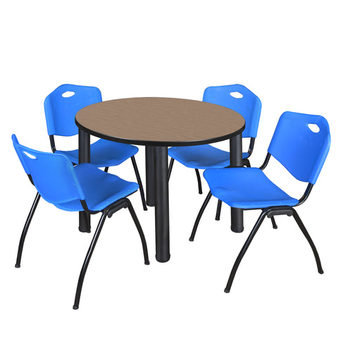 Regency Kee 36 in Round Breakroom Table Top Black Legs 4 M Stack Chairs