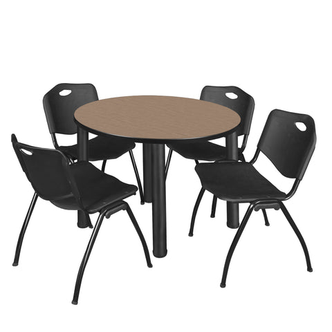 Regency Kee 36 in Round Breakroom Table Top Black Legs 4 M Stack Chairs