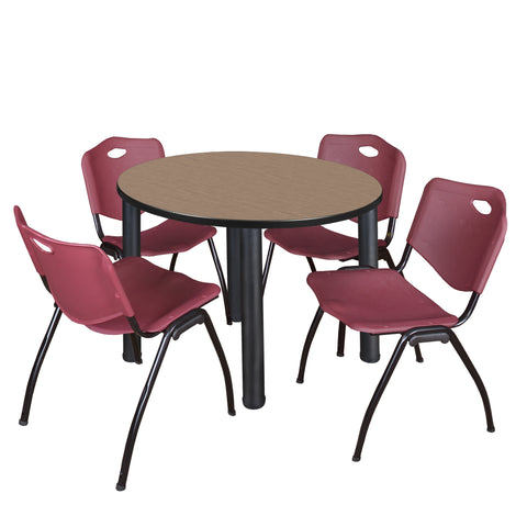 Regency Kee 36 in Round Breakroom Table Top Black Legs 4 M Stack Chairs