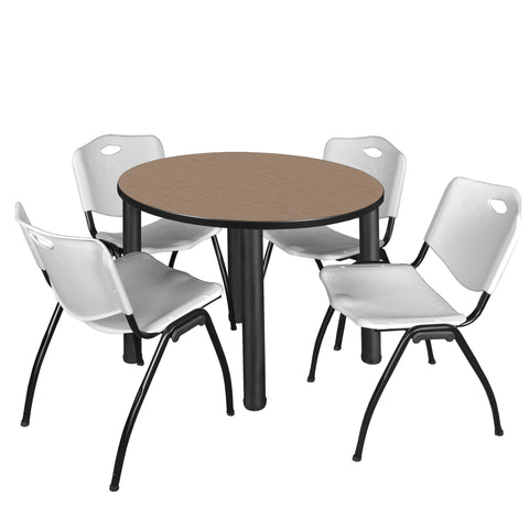 Regency Kee 36 in Round Breakroom Table Top Black Legs 4 M Stack Chairs