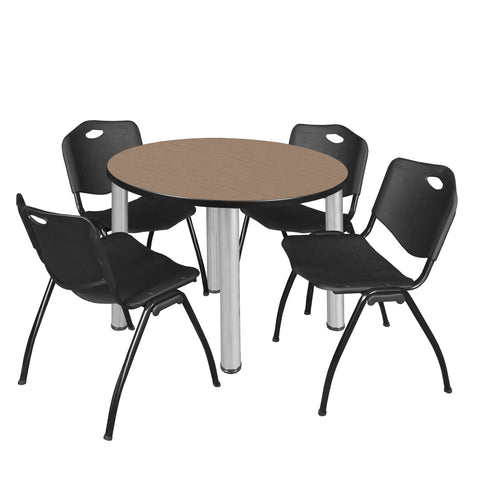 Regency Kee 36 in Round Breakroom Table Top Black Legs 4 M Stack Chairs
