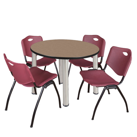 Regency Kee 36 in Round Breakroom Table Top Black Legs 4 M Stack Chairs