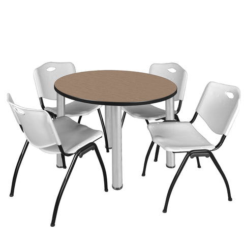 Regency Kee 36 in Round Breakroom Table Top Black Legs 4 M Stack Chairs