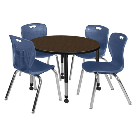 Regency Kee 36 in. Round Adjustable Classroom Table & 4 Andy 18 in. Stack Chairs Black