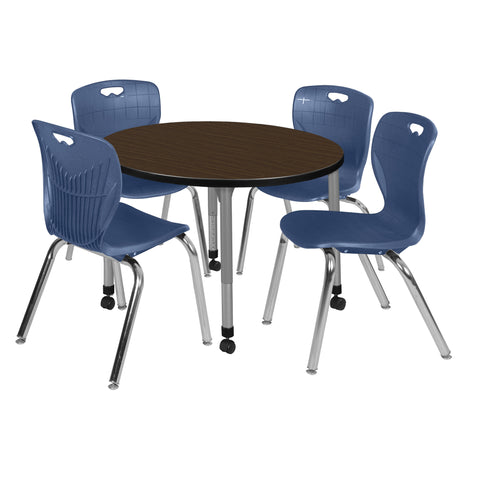 Regency Kee 36 in. Round Adjustable Classroom Table & 4 Andy 18 in. Stack Chairs Black