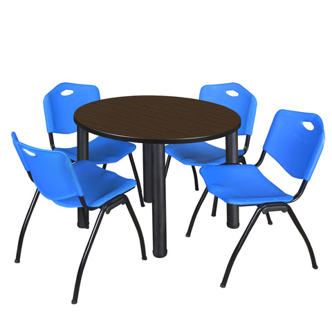 Regency Kee 36 in Round Breakroom Table Top Black Legs 4 M Stack Chairs