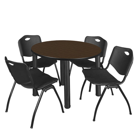 Regency Kee 36 in Round Breakroom Table Top Black Legs 4 M Stack Chairs