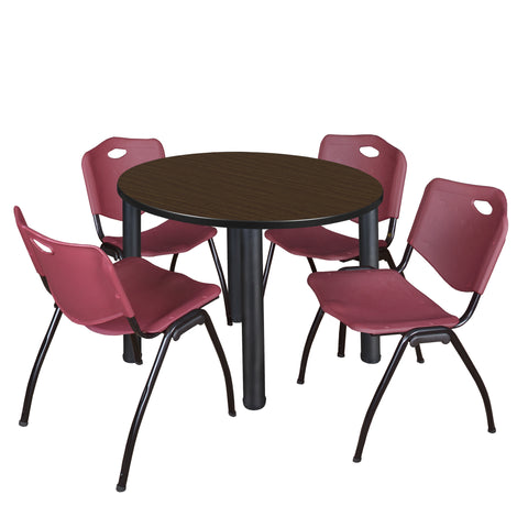 Regency Kee 36 in Round Breakroom Table Top Black Legs 4 M Stack Chairs
