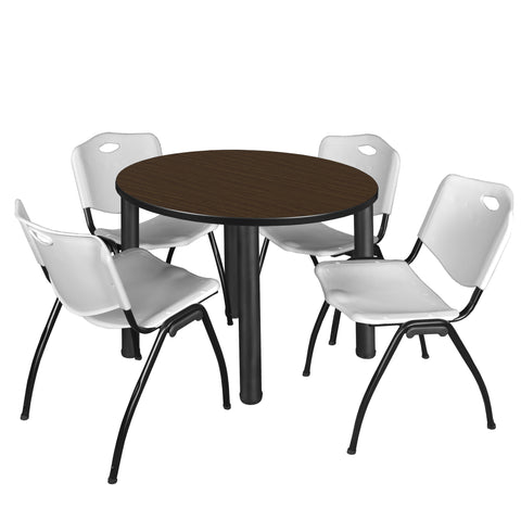 Regency Kee 36 in Round Breakroom Table Top Black Legs 4 M Stack Chairs