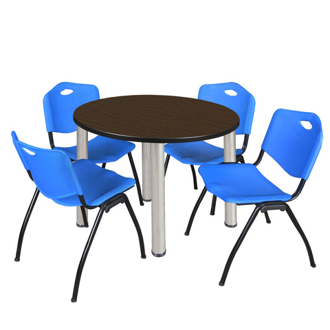 Regency Kee 36 in Round Breakroom Table Top Black Legs 4 M Stack Chairs