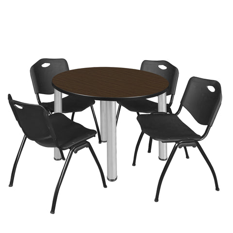 Regency Kee 36 in Round Breakroom Table Top Black Legs 4 M Stack Chairs
