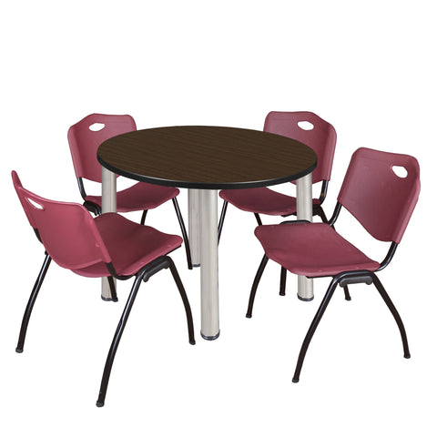 Regency Kee 36 in Round Breakroom Table Top Black Legs 4 M Stack Chairs