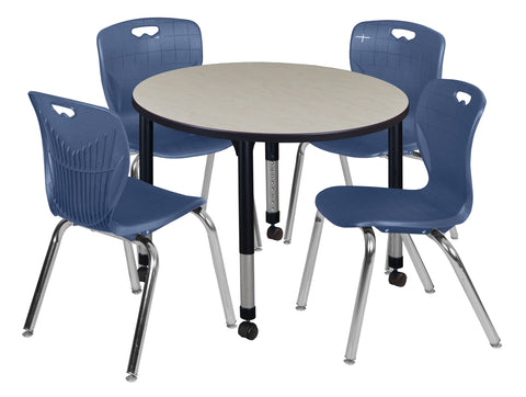 Regency Kee 36 in. Round Adjustable Classroom Table & 4 Andy 18 in. Stack Chairs Black