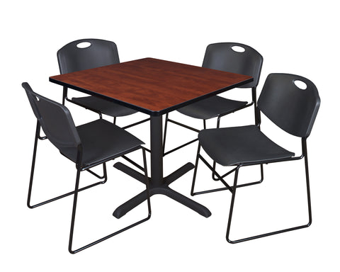 Regency Cain 30 in. Square XBase Breakroom Table & 4 Zeng Stack Chairs
