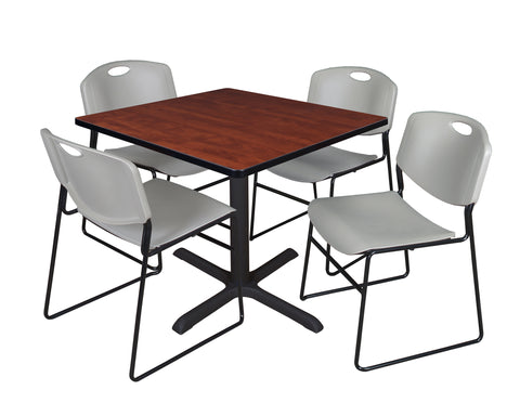 Regency Cain 30 in. Square XBase Breakroom Table & 4 Zeng Stack Chairs