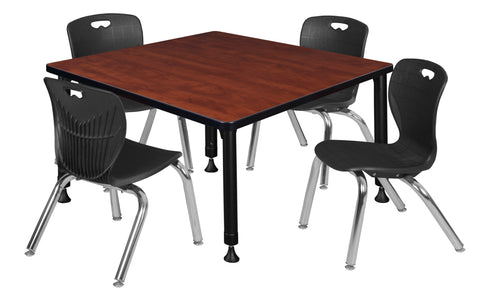 Regency Kee 30 in. Square Adjustable Classroom Table & 4 Andy 12 in. Stack Chairs Black