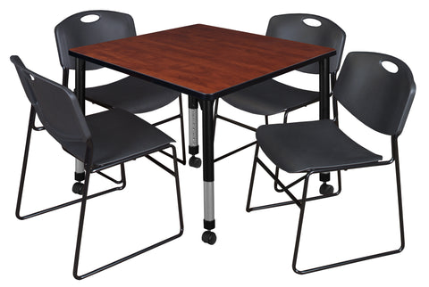 Regency Kee 30 in. Square Mobile Adjustable Classroom Table & 4 Zeng Stack Chairs Black