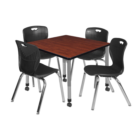 Regency Kee 30 in. Square Mobile Adjustable Classroom Table & 4 Andy 18 in. Stack Chairs Black