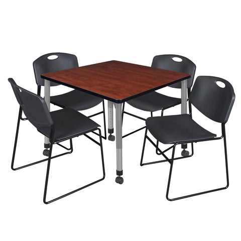 Regency Kee 30 in. Square Mobile Adjustable Classroom Table & 4 Zeng Stack Chairs Black