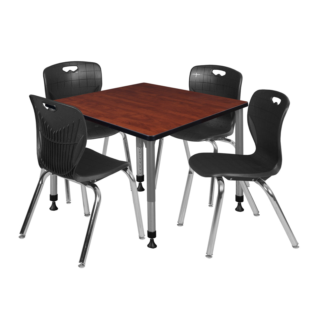 Regency Kee 30 in. Square Adjustable Classroom Table & 4 Andy 18 in. Stack Chairs Black
